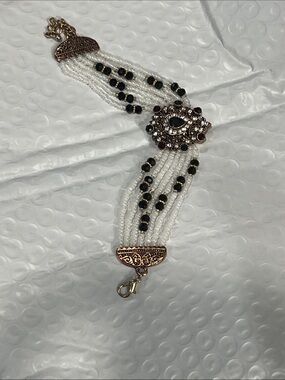Traditional Indian Multi-Row Seed Pearl and Kundan Statement Bracelet